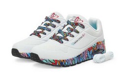 Skechers Halbschuh UNO RAVAGED LOVE Weiß Bunt Herz Plateau Sneaker Schnürschuh