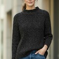 Long Rippenstrick Pullover Unisex SULU Schwarz aus Wolle-Mix mit Lurex Gr. L/XL