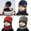 Herren Kinder Beanie Hüte Warm Strickmütze Wintermütze Mütze und Loop Schal Set