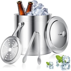 Edelstahl Eiseimer Eiswürfelbehälter Eiswürfeleimer Eiskübel mit Eis-Zange 2L