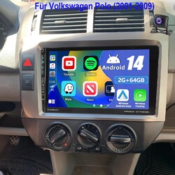 Carplay Android 14 Autoradio GPS Navi WIFI BT FM 2+64G Für VW Polo 2001-2009 KAM