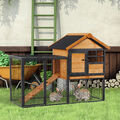 PawHut Kaninchenstall erhöhtes Haus mit Abschließbare Tür Outdoor Holz-Metall