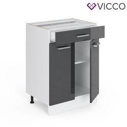 Schubunterschrank 60 cm Küchenzeile Unterschrank R-Line Weiß Hochglänzend Vicco