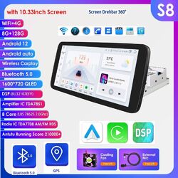 10.33 Zoll Android 12 Autoradio CarPlay GPS Navi WIFI DSP 8+128G Single 1 DIN BT