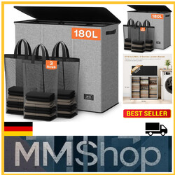 Wäschekorb mit Deckel | 3 Fächer | 180L Stauraum