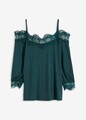 Shirt mit Spitze Gr. 44/46 Tiefgrün Damenshirt Top Bluse Tunika Oberteil Neu