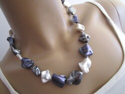 Damen Hals Kette Collier kurz Muschelkern Barock Perlen Silber Weiss Grau Lila !