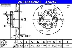 1x Bremsscheibe ATE 24.0128-0282.1 für PANAMERA 971 PORSCHE 970 Sport Turismo