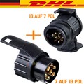 SET Mini Adapter PKW - Anhänger 7 auf 13 + 13 auf 7 polig Kurzadapter - Stecker