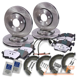 4x BREMSSCHEIBE+BREMSBELÄGE+BREMSBACKEN VORNE+HINTEN FÜR BMW 5-ER E39 520-525#KOMPLETT-SET+ZUBEHÖR, WARNKONTAKT, A-QUIETSCHFETT#