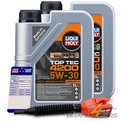 2x 1 L LITER LIQUI MOLY TOP TEC 4200 5W-30 MOTOR-ÖL MOTOREN-ÖL 31941461### INKL. ÖLWECHSEL-ANHÄNGER + EINFÜLLTRICHTER ###