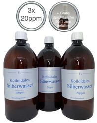 3 x Kolloidales Silberwasser 1000ml, 20ppm, hochrein, hochkonzentriert, frisch!