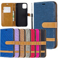 Handy Hülle Für iPhone 14 13 12 11 Pro Flip Case Schutz Tasche Klapp Denim Leder