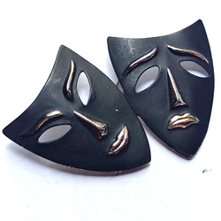 Groß Brosche Vintage USA Masken Politur Schwarz Jj - Vtg Mask Pin Brosche