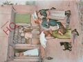 Postkarte -: M.E. Edwards, Kinder in einem Süßwarenladen, aus 'Unter den Gänseblümchen'