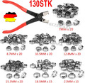 130Tlg 1 Ohr Schlauchschellen Edelstahl Sortiment Schlauchklemmen Zange Set Satz