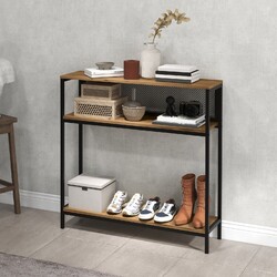 HOMCOM Konsolentisch, Flurtisch mit 2 Regalen, Flurkonsole mit Kippschutz Metall