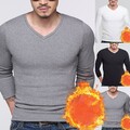 Herren Slim Fit Langarm Fleece gefütterter V-Ausschnitt Pullover für kaltes We