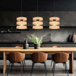 Pendelleuchte Hängelampe Esszimmerleuchte 3-Flammig Holz Gitter LED Filament