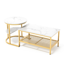 2er Couchtisch Set Beistelltisch Marmor Optik Wohnzimmertisch Rund Satztisch DE