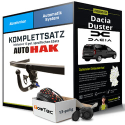 Für DACIA Duster I Phase 1 HS_ Anhängerkupplung abnehmbar +eSatz 13pol 10- SetTIPP - Die Montage ab 449,- Euro gleich mitbestellen!