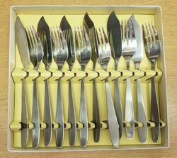 Set Fischmesser/Gabeln für 6 - Edelstahl, klassisches Design, markenlose B16