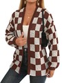 Damen-Cardigan in Übergröße, Kariert, mit Karomuster, Vorne Offen, Lockerer4254
