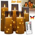 5er Set Flackernden Flammenlose LED Kerzen mit Lichterkette Timer Fernbedienung
