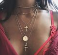 Halskette mit Kreuz Anhänger Modeschmuck Damen Geschenk mehrschichtige Halskette