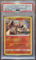 2019 Pokemon Charizard Holo Prerelease Team Up Black Star Promo SM158 PSA 10 GEM
