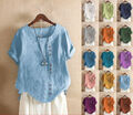 Drucken⭐T-Shirt⭐Sommer Tops Leinen Bluse Kurzarm Tunika Freizeit Oberteile Damen