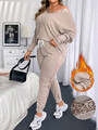2er Set homewear Hausanzug Übergröße Plus Size Shirt + Hose Pailletten XL-4XL 