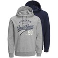 JACK&JONES Herren Hoodie, 2er Pack - JJETHAN SWEAT HOOD, Pullover, Logo Grau/...