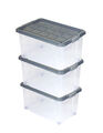 3 Stück Aufbewahrungsboxen 55L Verstauboxen Plastik Kisten mit Deckel & Rollen