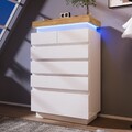 Hochglanz Sideboard Kommode mit 6 Schubladen, LED Beleuchtung App Control, Weiß