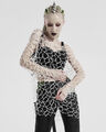 Punk Rave Damen CyberPunk Goth Grunge Pullover Oberteil weiß gebrochenes Netz ausgeschnitten