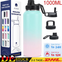 1L Isolierflasche Wasserflasche Edelstahl Trinkflasche Auslaufsicher BPA-Frei