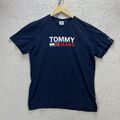 T-Shirt Tommy Jeans Logo Herren L Large Blau Frontdruck Sommer Freizeit Strand