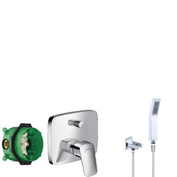 Hansgrohe Logis Unterputz Duscharmatur Regendusche Kopfbrause Set Ibox A55D✔Kopfbrause Metall ✔ Handbrause Metall ✔Wandans. Metall