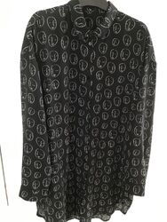 monki blusen kleid longbluse ca. 40/42 gesicht print schwarz weiss boho blogger