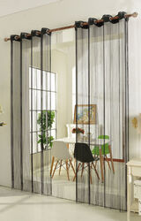 Fadengardine Fadenstore Vorhang mit Ösen Raumteiler 140 x 250 cm, Schwarz
