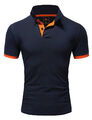 Herren Poloshirt Basic Kontrast Kragen Kurzarm Polohemd T-Shirt 5104