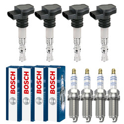 4x DENSO Zündspule +4x BOSCH Zündkerze Doppelplatin passend für Honda Civic VII
