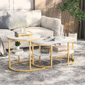 2er Couchtisch Set Beistelltisch Marmor Optik Wohnzimmertisch Rund Satztisch