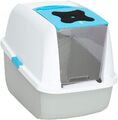 Katzentoilette mit Abdeckung, 57 x 46.5 x 39 cm, weiss/grau/blau