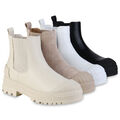 Damen Stiefeletten Chelsea Boots Blockabsatz Profil-Sohle 839381 Schuhe 