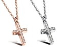 Damen Anhänger Kreuz Zirconia Edelstahl Halskette Frau Mädchen Rotgold od Silber