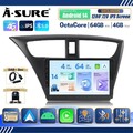 4+64G Android 14 Autoradio DAB+ Carplay SWC DSP Kam Für Honda Civic IX 2012-2017