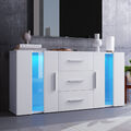 Sideboard mit LED-Leuchten Kommode Highboard 3 Schubladen Schrank Anrichte Weiß