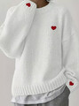 Pullover mit überschnittenen Schultern und Herzmuster, vielseitiger Pullover